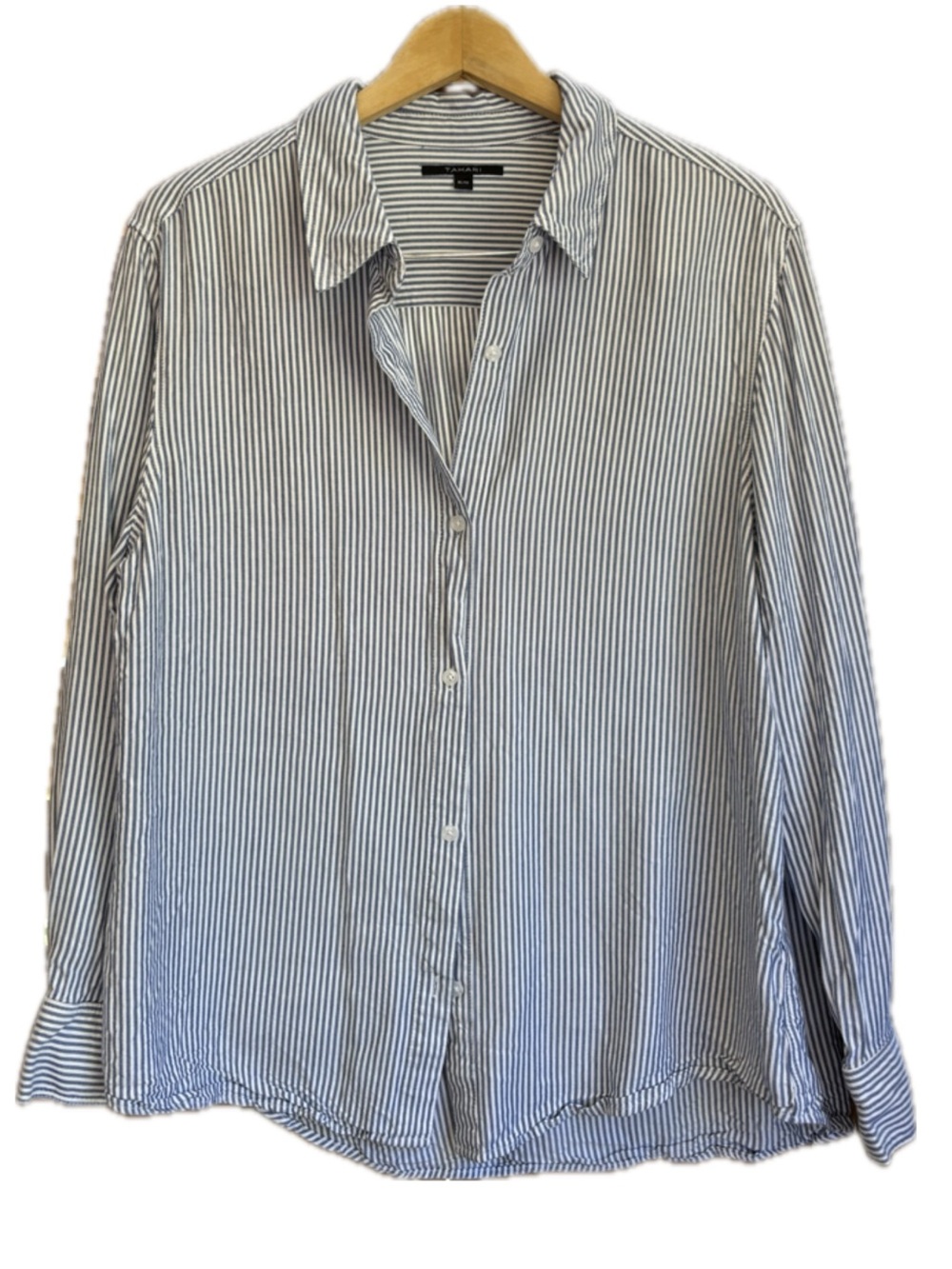 Tahari Blue and White Striped women’s Button-Down Shirt Rayon Coastal Cottage XL